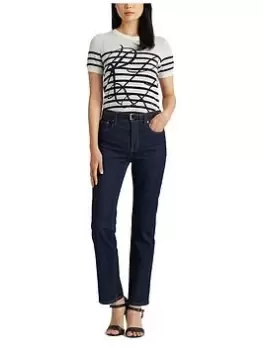 Image of Lauren by Ralph Lauren Konsuelo-short Sleeve-pullover - Mascarpone Cream/french Navy, Cream Size M Women