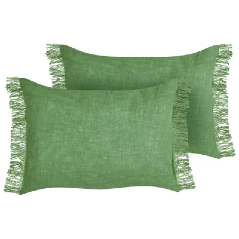 Image of Beliani Set Of 2 Decorative Cushions Maba Cotton 50 X 35cm Green Solid