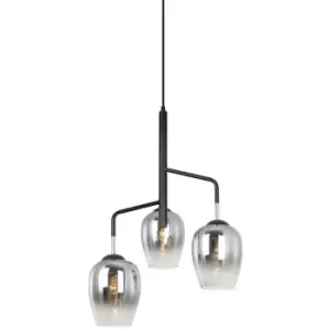 Image of Netlighting Modern Hanging Pendant Chrome, Black 3 Light with Chrome Shade, E27