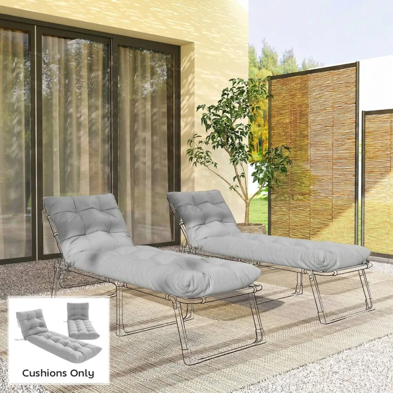 Image of OUTSUNNY Sun Lounger Cushions Only, Sunbed Replacement Pads with 4 Ties in Light Grey Light Grey Unisex