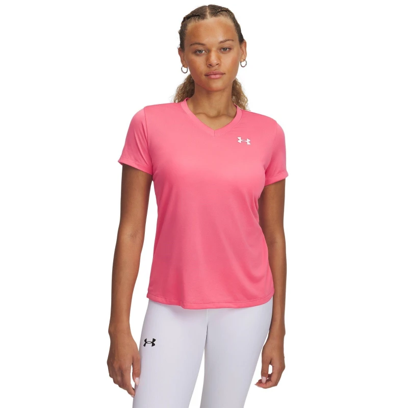 Image of Under Armour Tech V-Neck Short Sleeve Womens Super Pink female 8 (XS)