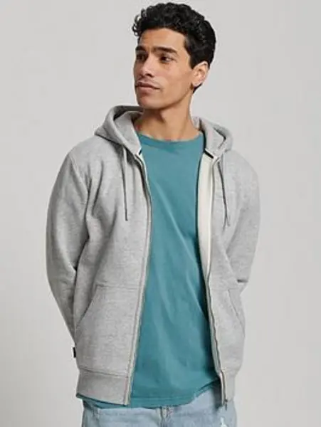 Image of Superdry Grey Organic Cotton Vintage Logo Embroidered Zip Hoodie