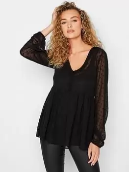 Image of Long Tall Sally Black Dobby Spot Blouse, Black, Size 10, Women