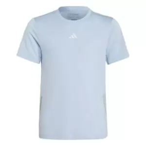 Image of adidas Running AEROREADY 3-Stripes T-Shirt Kids - Dawn Blue / Reflective Silver