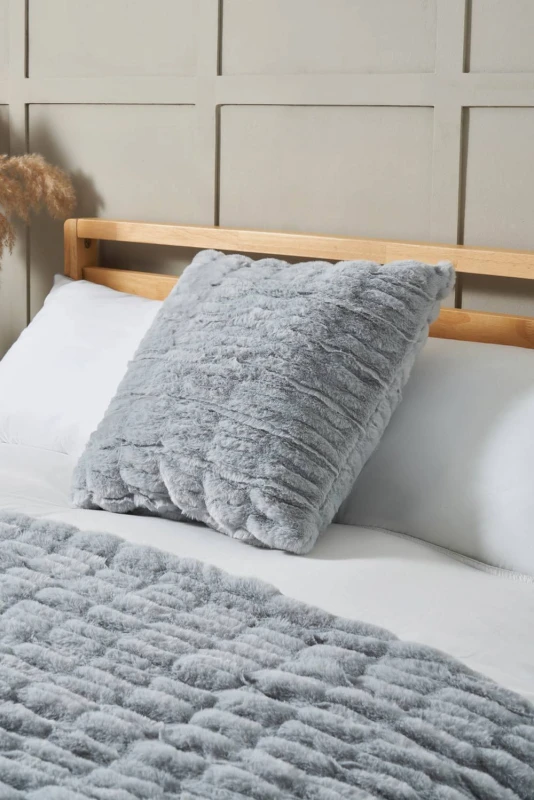 Image of BHS Ruched Faux Fur Cushion in Grey Grey Unisex