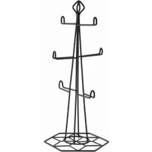 Image of Premier Housewares - Deco Black Mug Tree 6 Cup Mug Tree With Stoppers Mug Holder Mug Stand Organiser For Kitchen Minimal Design w15 x d15 x h39cm