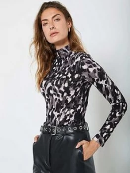 Image of Mint Velvet Charlotte Print Polo Neck Top - Black