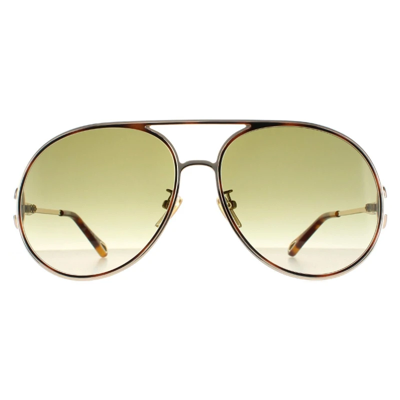 Image of Chloe Aviator Gold Havana Green Gradient CH0145S Sunglasses Gold female