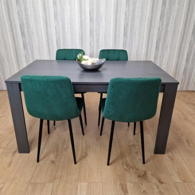 Image of Kosy Koala Dining Table With 4 Green Velvet Chairs Modern Kitchen Dining Room Set For 4