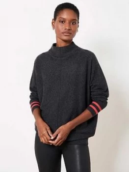 Image of Mint Velvet Charcoal Stripe Cuff Jumper, Dark Grey Size M Women