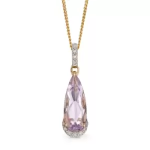 Image of JG Signature 9ct Gold Pink Amethyst & Diamond Elongated Teardrop Necklace