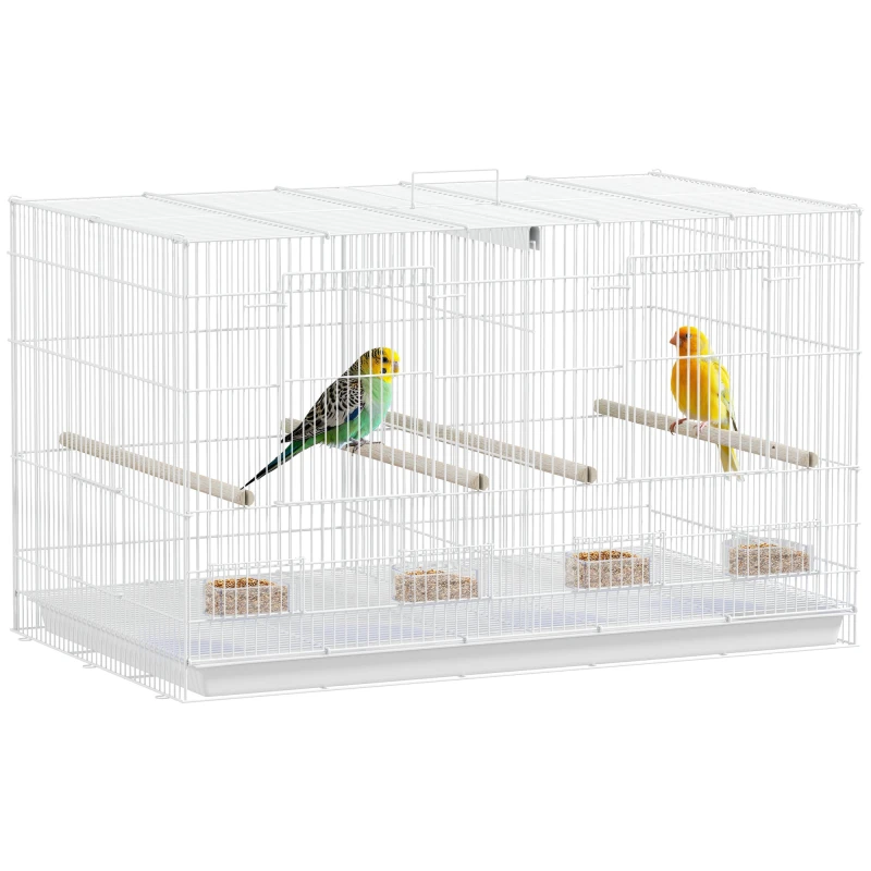 Image of PawHut Bird Cage with Divider, 4 Wooden Perches, Slide Out Tray, White D10-106V00WT