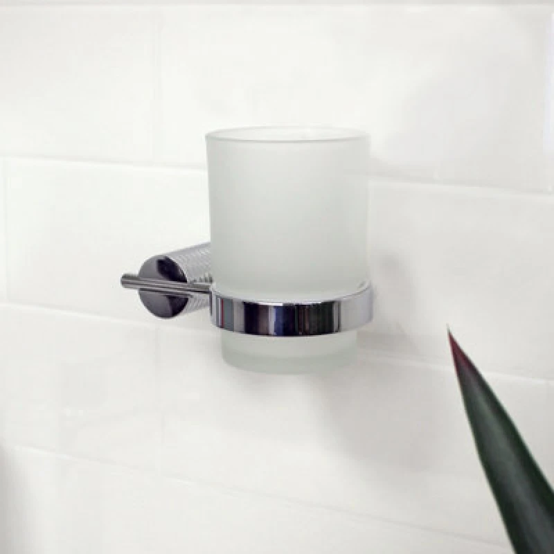Image of Showerdrape Vitality Chrome Stainless Steel Wall Mounted Frosted Glass Toothbrush Holder Metallic Silver