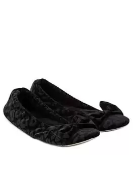 Image of TOTES Big Bow Velour Ballet With Ultra Comfort Foam & Pillowstep - Black, Size 4-5, Women