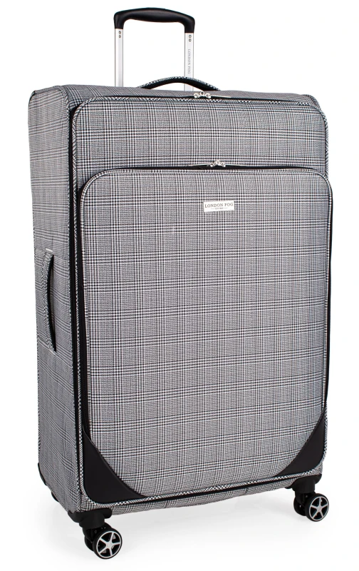 Image of London Fog The Newbury Soft Shell Hold Luggage 4 Spinner Wheeled Suitcase in Black Size: Medium Black Unisex Medium