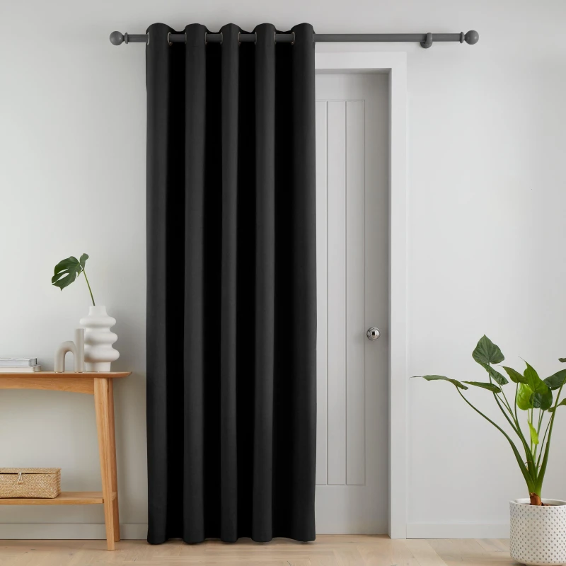 Image of Catherine Lansfield Wilson Velvet Thermal Ready Made Eyelet Door Curtain Black