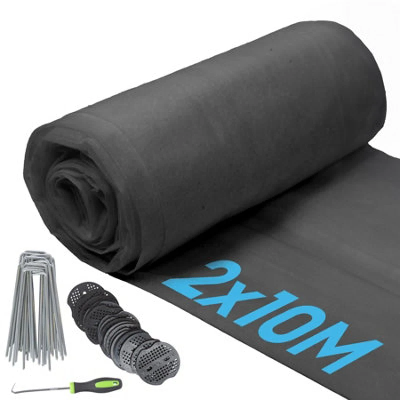 Image of Harbour Housewares Weed Control Membrane Set With Pegs & Plates - 2M X 10M (2 Rolls)