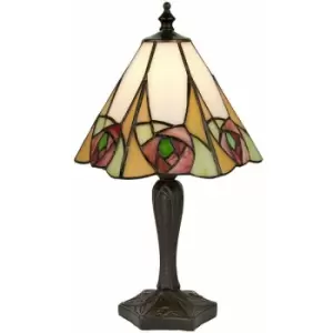 Image of Tiffany Glass Table Lamp Light Dark Bronze & Art Deco Red Rose Shade i00207