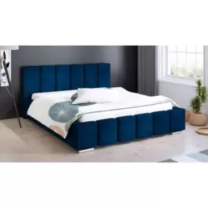 Image of Lemela Upholstered Beds - Plush Velvet, Small Double Size Frame, Blue - Blue