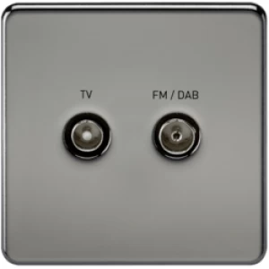 Image of KnightsBridge Screened Diplex TV and FM DAB Outlet 1G Screwless Black Nickel Wall Plate - Switch
