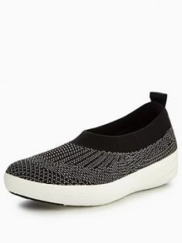 Image of FitFlop Uberknit Slip on Ballerina With Bow Black Size 6 Women