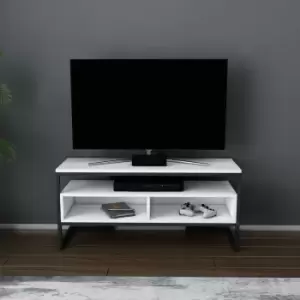 Image of Decorotika - Merrion 110 Cm Wide Modern tv Stand, tv Unit, tv Cabinet Storage With Open Shelves - Black And White - Black / White