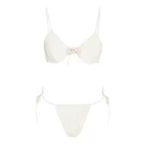 Image of Missguided Underwire Tie Front Crinkle Bikini Top - Cream
