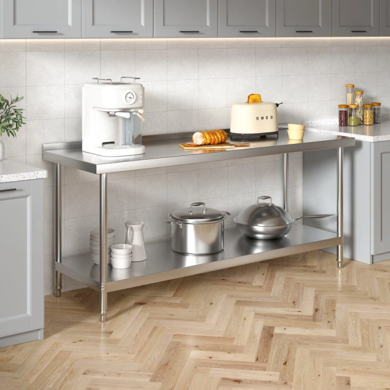 Image of Kabinet UK 1.8m 2 Tier Stainless Steel Table with Backsplash Silver unisex One size