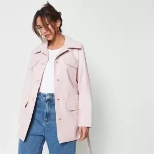 Image of Missguided Petite Oversized Belted Faux Leather Jacket - Pink