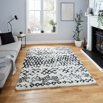 Image of Scandi Berber G271 White Black 120cm x 170cm Rectangle - Black and Ivory