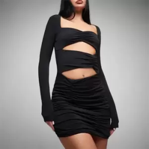 Image of Missguided Asymmetric Ruched Cut Out Slinky Mini Dress - Black