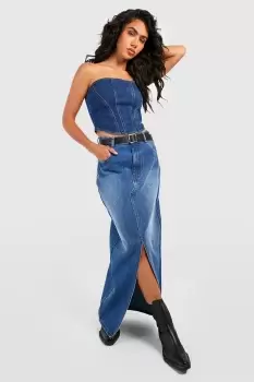 Image of Split Front Denim Maxi Skirt