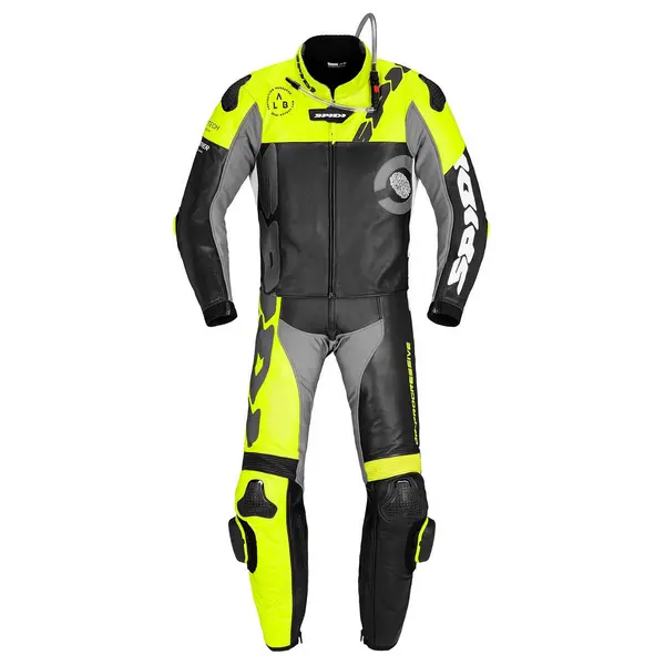 Image of Spidi DP-Progressive Touring 2pc Leather Suit Black Fluorescent Yellow Size 54