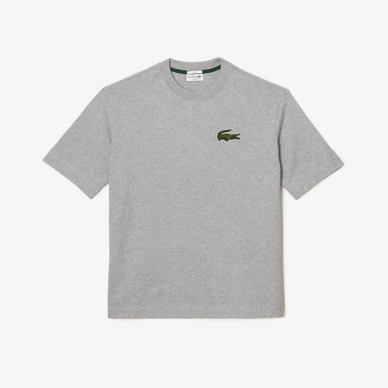 Image of Lacoste Loose Fit Large Crocodile Organic T-Shirt - Grey Grey S