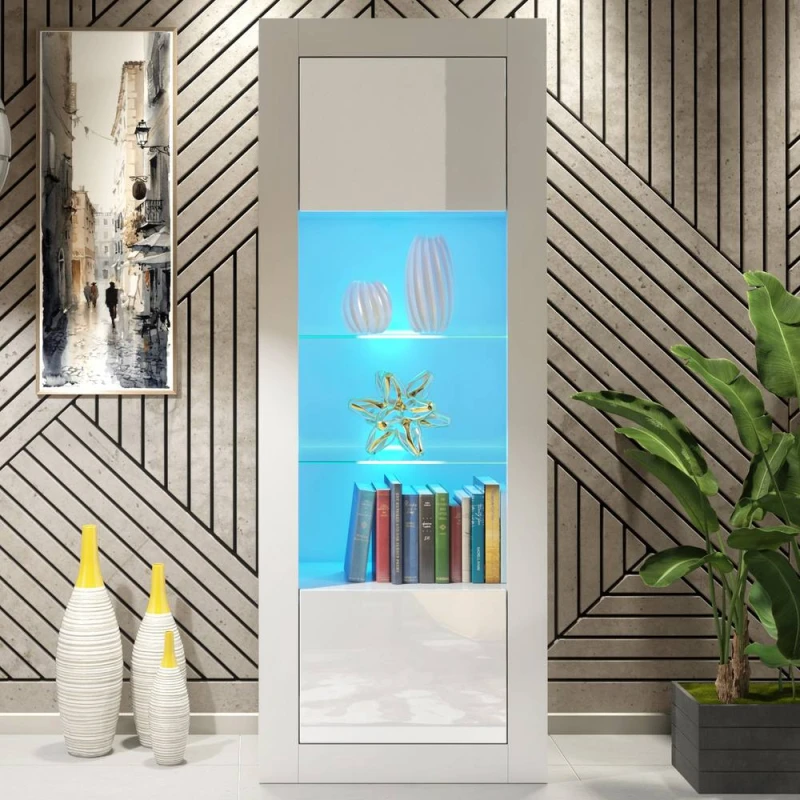 Image of Creative Furniture Illume Display Cabinet 170cm - White with Gloss Doors & LED Lights White Unisex