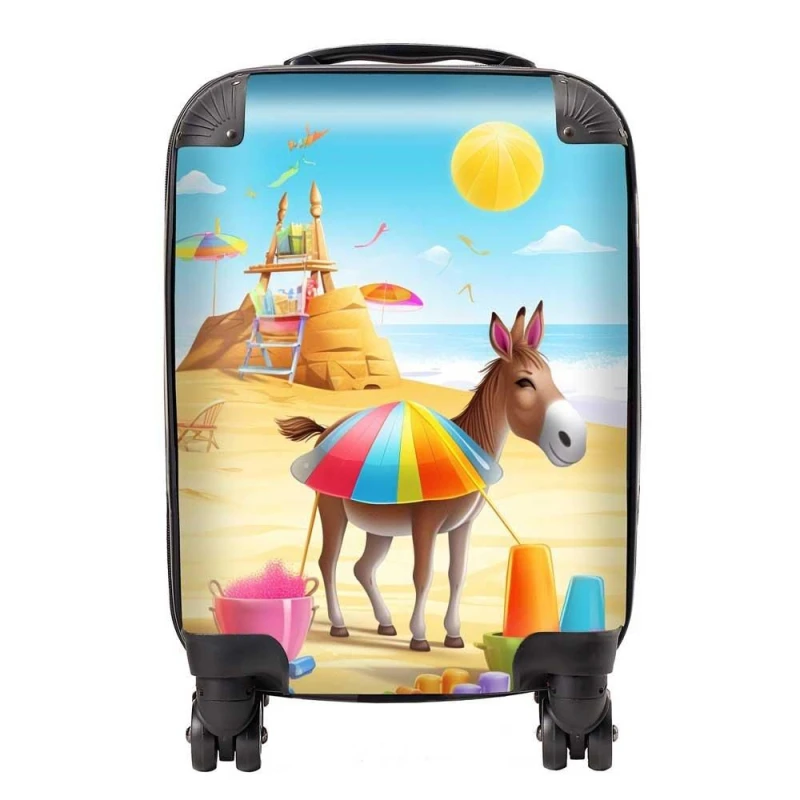 Image of Warren Reed - Designer Donkey On A Beach Holiday Suitcase in Yellow Size: Large Yellow Unisex Large