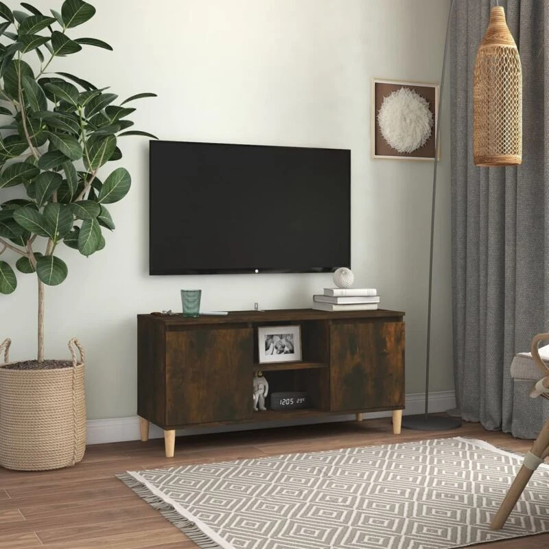 Image of VIDAXL TV Cabinet with Solid Wood Legs Smoked Oak 103.5x35x50cm Vidaxl 8720286855072