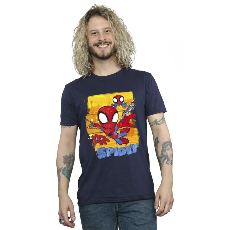 Image of Marvel Marvel Men Spidey And His Amazing Friends Flying T-Shirt in Navy Size: Small Navy S Male 5063376187732