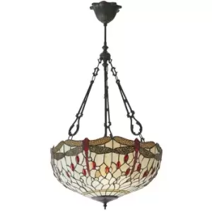 Image of Tiffany Glass Hanging Ceiling Pendant Light Bronze & Dragonfly Lamp Shade i00102