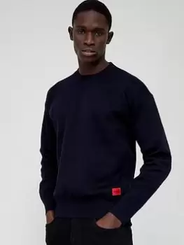 Image of HUGO Sweator Knitted Jumper - Navy, Size S, Men