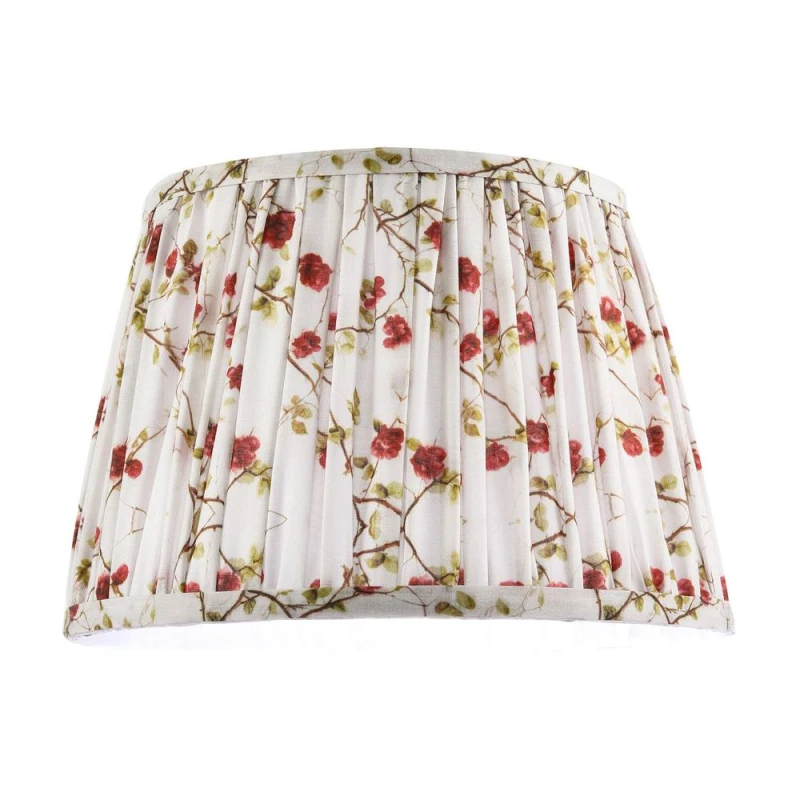 Image of Happy Homewares Traditional Red & Green Floral Cotton Fabric Pleated Lamp Shade in White Size: 12" White Unisex 12"