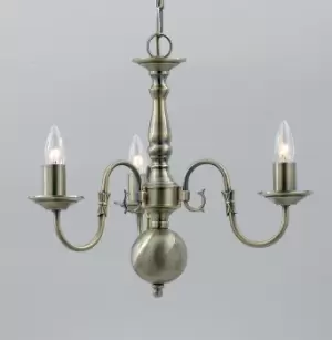 Image of Flemish Antique Brass 3 Arm Chandelier