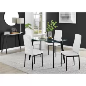 Image of Furniture Box Malmo Glass and Black Leg Dining Table & 4 White Milan Black Leg Chairs
