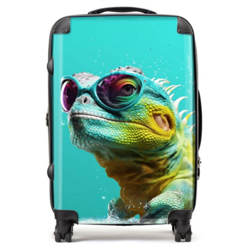 Image of Warren Reed Designer Splashart Iguana Wearing Glasses Suitcase - Medium