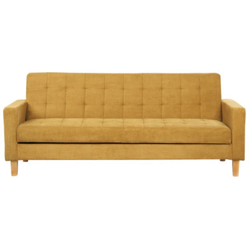 Image of Beliani Sofa Bed 3 Seater Vehkoo Fabric Mustard