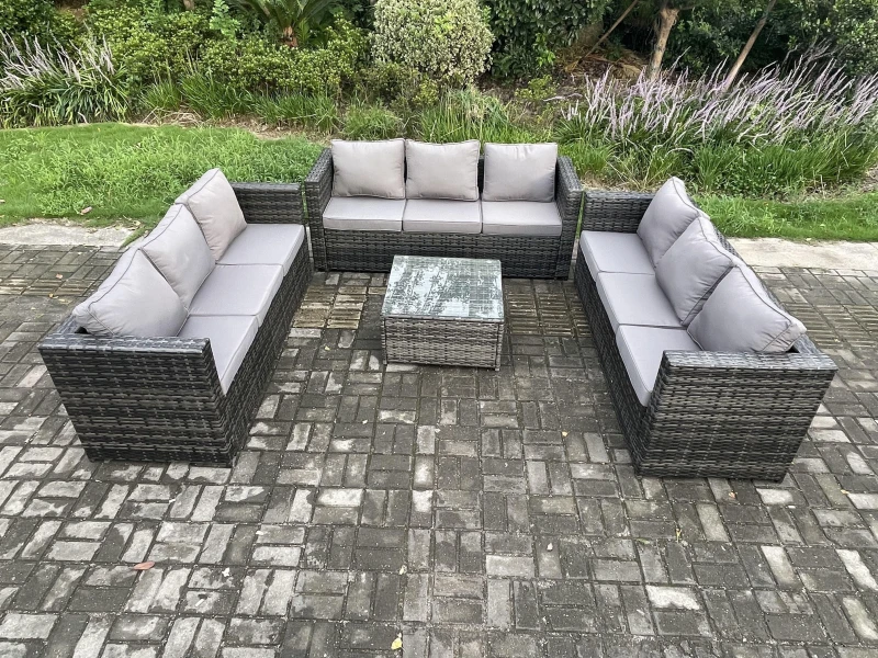 Image of Fimous 9 Seater Rattan Garden Furniture Set Patio Outdoor Lounge Sofa Set with Square Coffee Table Dark Grey Mixed Dark Grey
