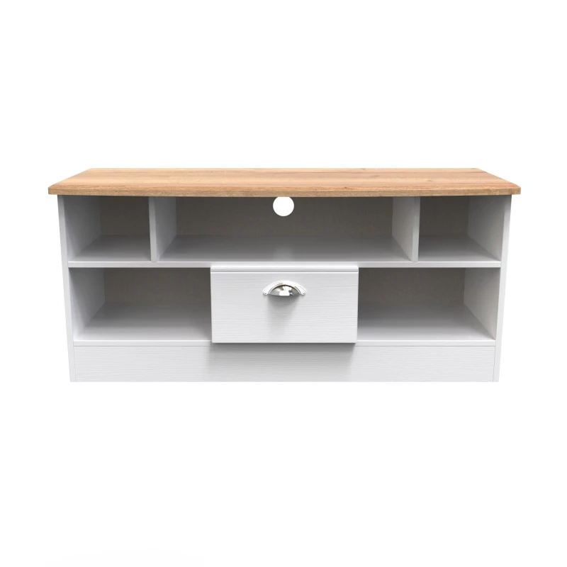 Image of Albert 1 Drawer TV & Media Unit In White Ash & Oak (Ready Assembled)