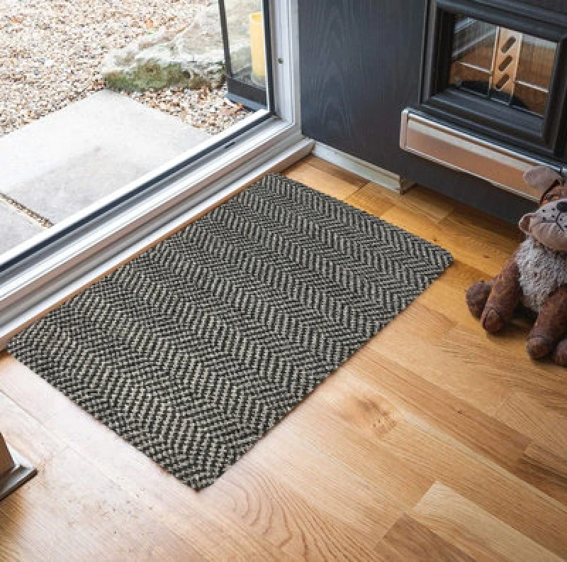 Image of Non Slip Herringbone Design Dirt Trapper Door Mats Taupe 50X80 Cm