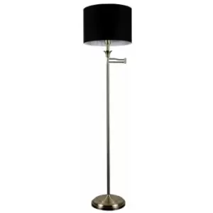 Image of Sinatra Swing Arm Floor Lamp in Antique Brass with Drum Shade - Black