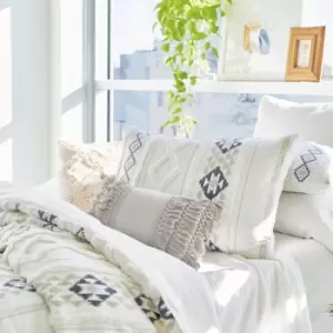 Image of Peri Home Chenille Geo Double Duvet Cover, Indigo & Grey